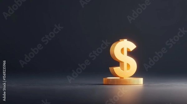 Fototapeta Effective Cash Flow Management for Financial Stability, A glowing dollar sign sits on a dark surface, symbolizing wealth and finance.