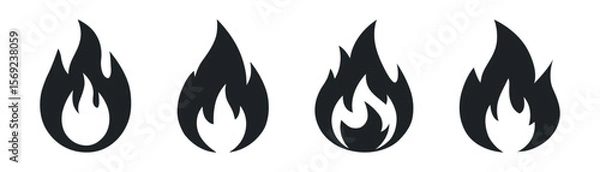Fototapeta Fire flame flat vector icon set