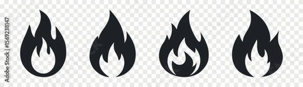 Fototapeta Fire flame flat vector icon set