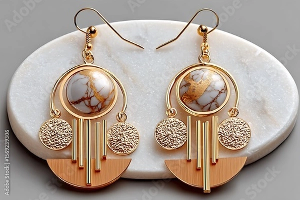Fototapeta Artisan earrings geometric charm pair high resolution picture