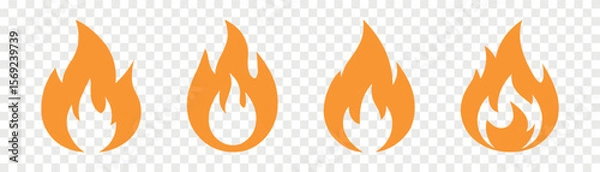 Fototapeta Fire flame flat vector icon set