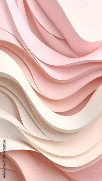 Fototapeta Minimal abstract background for mobile app, vertical orientation, soft flowing shapes with warm tones light pink and beige, smooth gradients, subtle texture, clean design, empty space for UI elements.