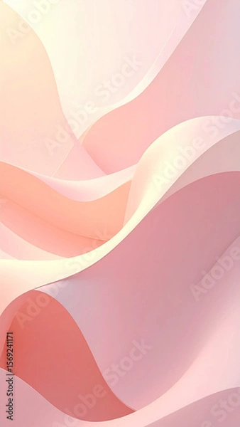 Fototapeta Minimal abstract background for mobile app, vertical orientation, soft flowing shapes with warm tones light pink and beige, smooth gradients, subtle texture, clean design, empty space for UI elements.