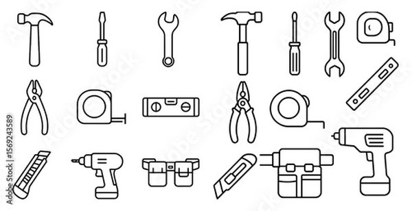 Fototapeta Collection of tools and equipment, including a hammer, screwdriver, and pliers. Concept of organization and preparedness for a project or repair