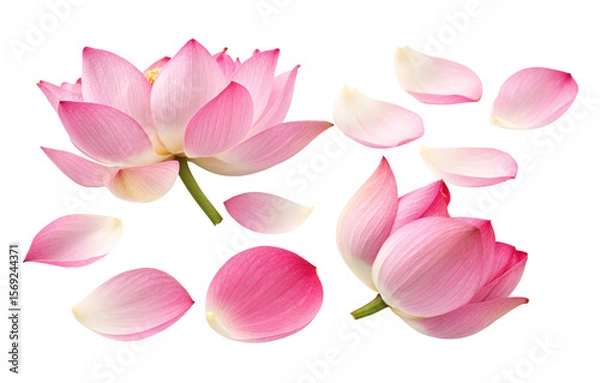 Fototapeta Elegant pink lotus blossoms and petals on a soft background creating natural beauty and serenity