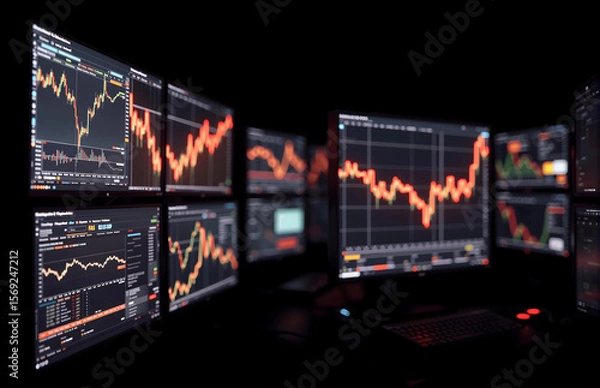 Obraz Multi - screen Display of Financial Transaction Data