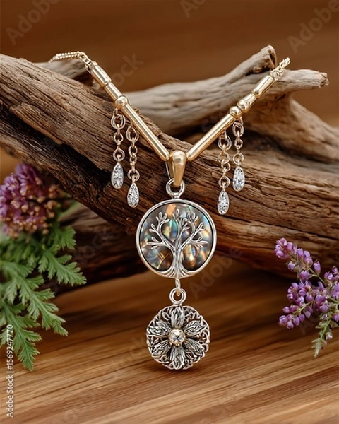 Fototapeta Baroque crest pendant chain closeup high resolution picture