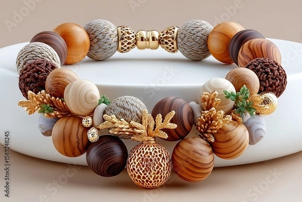 Fototapeta Beaded necklace with mixed natural materials high resolution picture