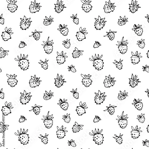Obraz Pattern vector Strawberry berries line. Summer flowers and berries. Harvest, farm products.	