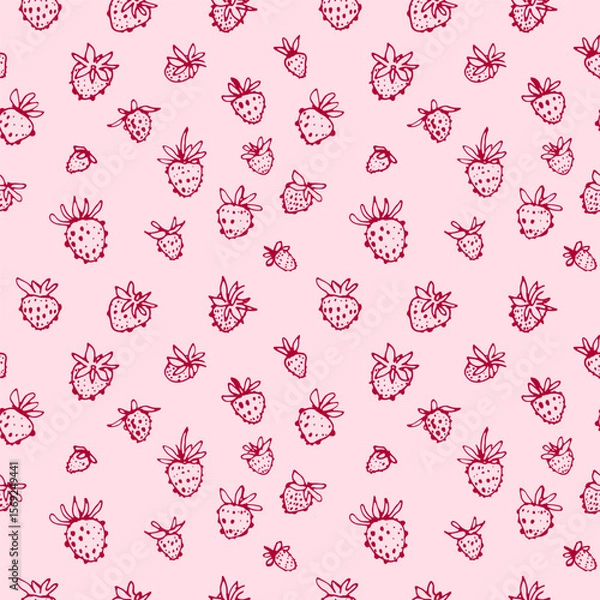 Obraz Pattern vector Strawberry berries line. Summer flowers and berries. Harvest, farm products.	