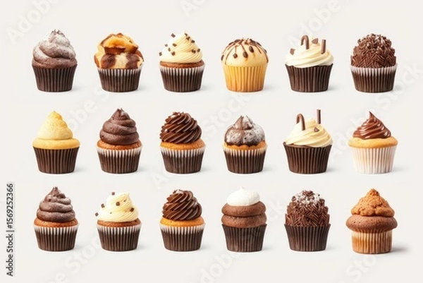 Fototapeta Set of cupcakes showing different frosting and toppings, creating a tempting display for dessert lovers