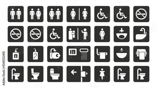 Fototapeta Vector art of collection of restroom and bathroom icons isolated on white background