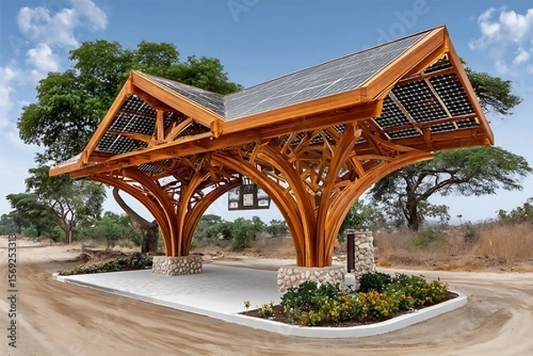 Fototapeta Beautiful solar rooftop countryside stop shelter high resolution picture