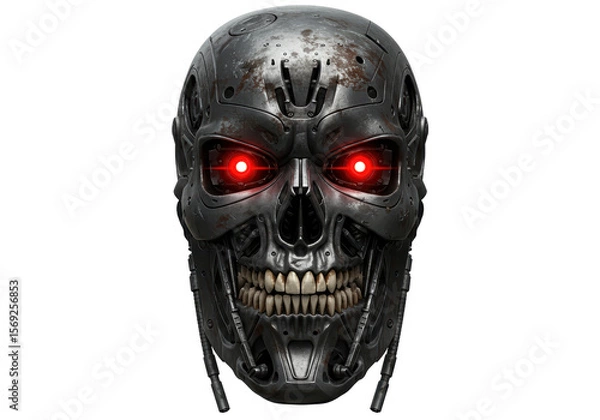 Fototapeta Isolated Cybernetic Skull with Glowing Red Eyes