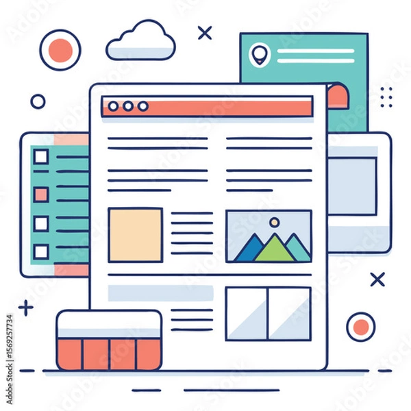 Obraz Wireframe blog layout with ui elements and design components