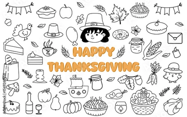 Obraz Set of vector thanks giving doodle isolated