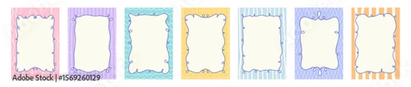 Fototapeta Set of various colorful backgrounds with curly whimsical frames. Hand drawn flat vector style. Italian summer vibe. Perfect for card, poster, social media, banner, invitation.