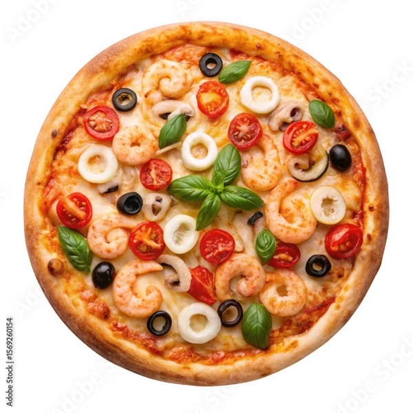 Fototapeta Delicious seafood pizza isolated on transparent background