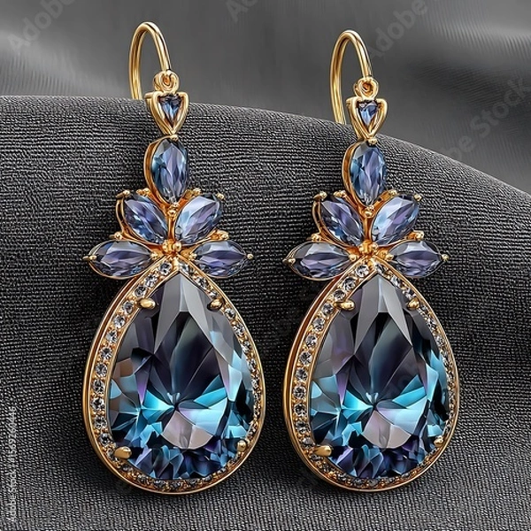 Fototapeta Blue violet gem drop earrings high resolution picture