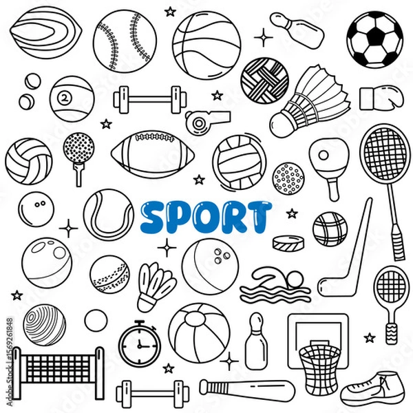 Obraz Sport ball and decoration doodle icon set