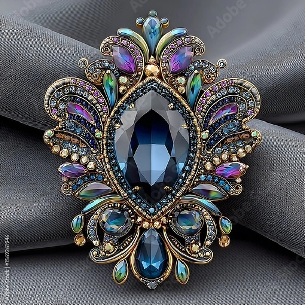 Fototapeta Blue violet gemstone pin brooch high resolution picture