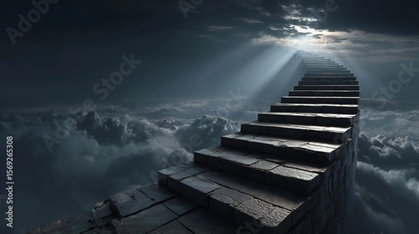Obraz Heavenly Staircase with Clouds, Hope, and Spiritual Ascent.