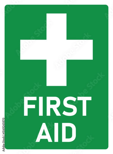 Fototapeta first aid sign and symbol in green background and white