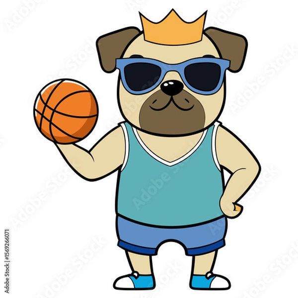 Obraz pug  holding a tiny basketball