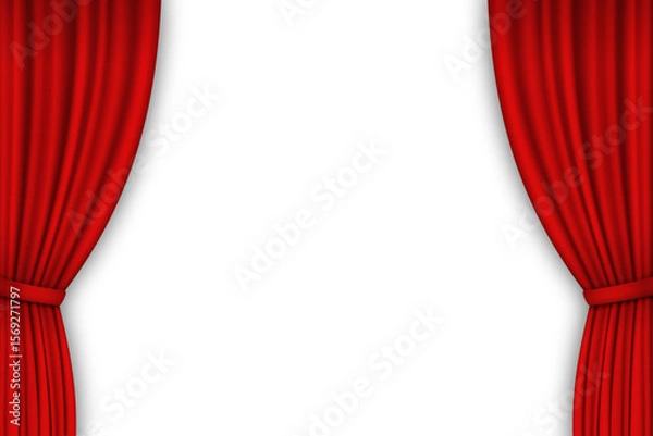 Fototapeta Red curtain tie back with soft shadow isolated on white background. Vector