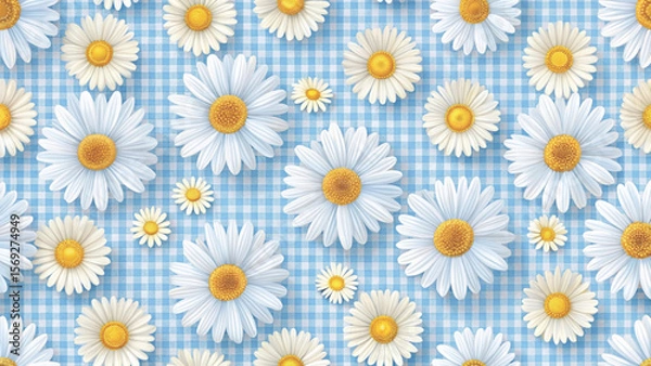 Fototapeta Seamless pattern of white Daisies Background Vector Background