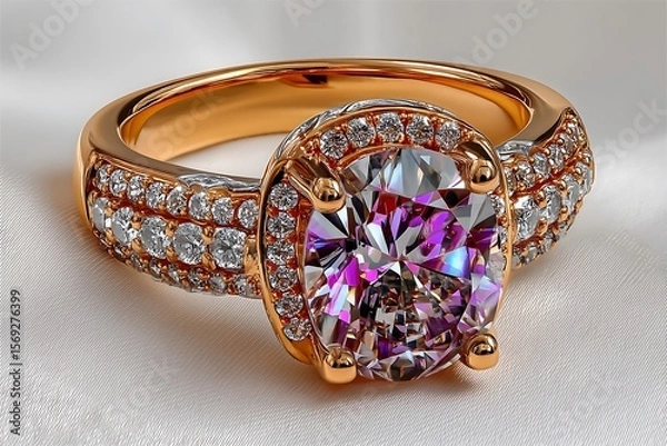 Fototapeta Closeup diamond ring in gold high resolution picture