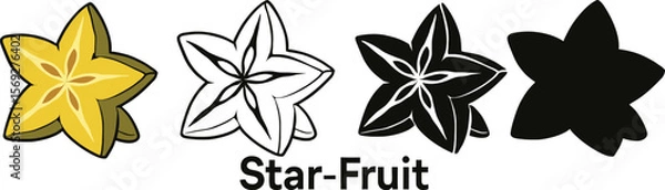 Fototapeta Star fruit vector set with colored, outline, and silhouette styles.