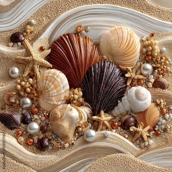 Fototapeta Coastal treasures scattered on beach dunes high resolution picture