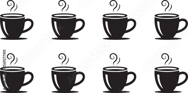 Fototapeta Collection of Eight Simple Black Coffee Cup Illustrations