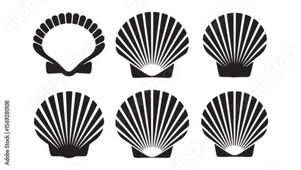 Obraz Scallop Shell Icon Set 6 Variations for Design Projects