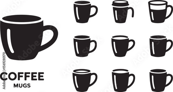 Fototapeta Collection of Coffee Mug Icons Simple Black and White Designs