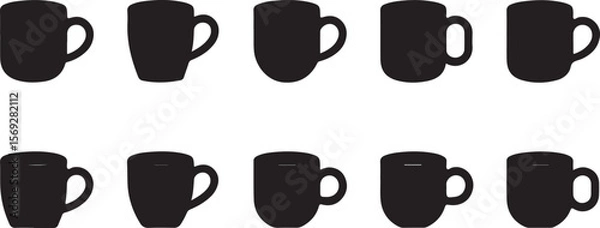 Fototapeta Collection of Simple Black Mug Silhouettes Perfect for Design Projects