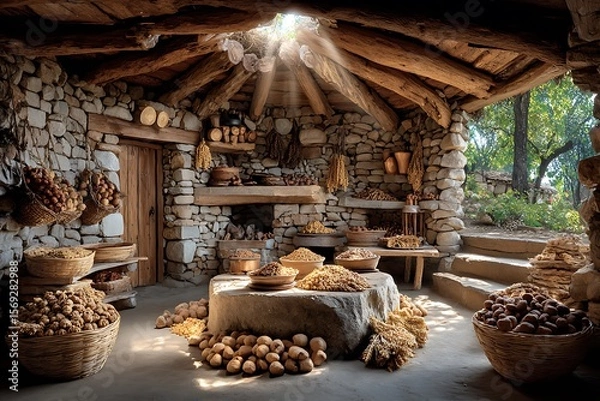 Fototapeta Cottage pantry with grains and tubers high resolution picture