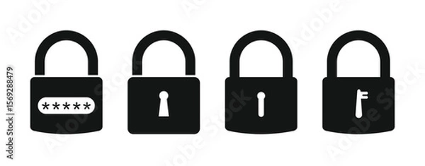 Fototapeta Security Lock Icons Vector — Padlock, Password, Keyhole, Privacy

