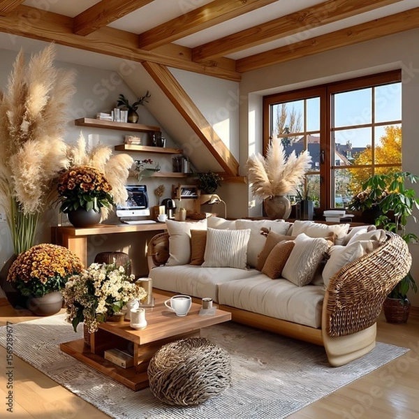 Fototapeta Cozy workspace with soft natural lighting high resolution picture