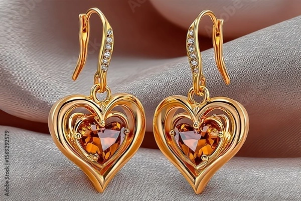 Fototapeta Dangle earrings with heart crystal design high resolution picture