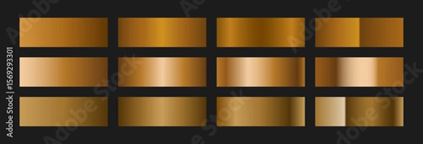 Fototapeta Elegant copper gradient swatches collection. Metallic textures with polished foil shine and satin smooth. Glossy palette for vintage and luxury designs and branding