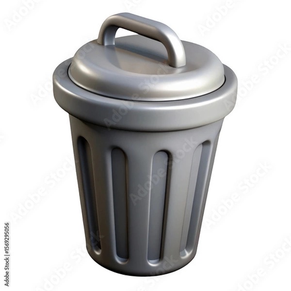 Fototapeta 3d realistic silver trash can with lid and handle isolated on transparent background