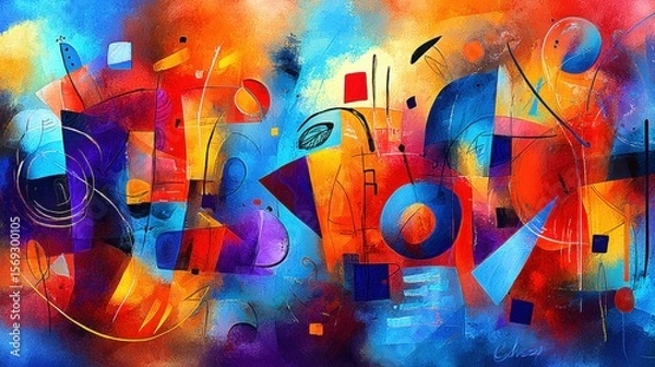 Obraz Vibrant Abstract Art with Bold Colors and Dynamic Shapes, Evoking Energy and Emotion