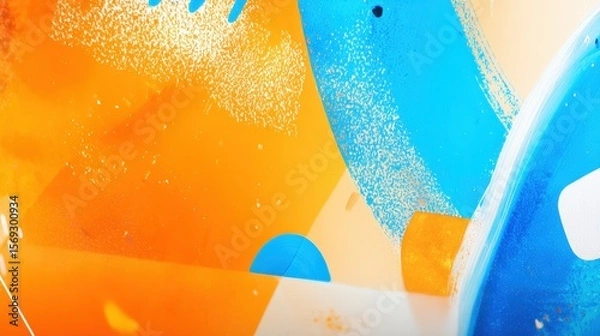Obraz Vibrant abstract artwork featuring dynamic orange and blue shapes with a playful background