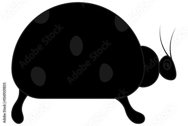 Fototapeta Ladybug. Side view. Silhouette. Insect with antennae and gray spots on the back. Vector illustration. Cartoon. Isolated white background. Idea for web design.