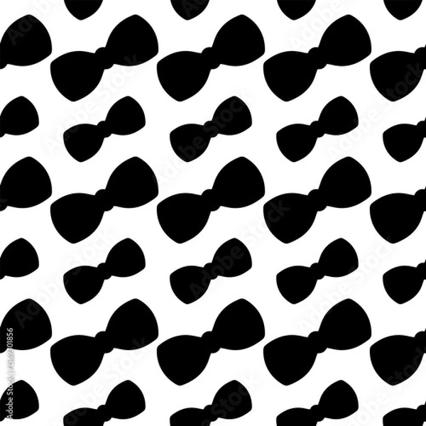Fototapeta Bow. Diagonally placed bows of different sizes. Silhouette. Seamless vector pattern. Continuous ornament of cute bow ties. Isolated colorless background. Idea for web design.