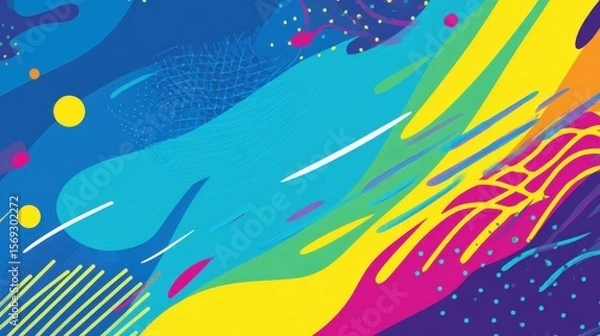 Obraz Vibrant abstract background featuring dynamic waves of color with playful shapes and patterns