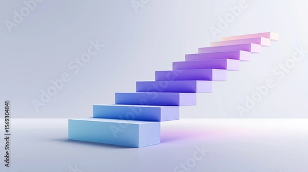 Fototapeta Abstract staircase with soft gradient colors and modern 3D design, viewed from below. Minimalist style with unique lighting, ideal for creative, tech, or architectural use.