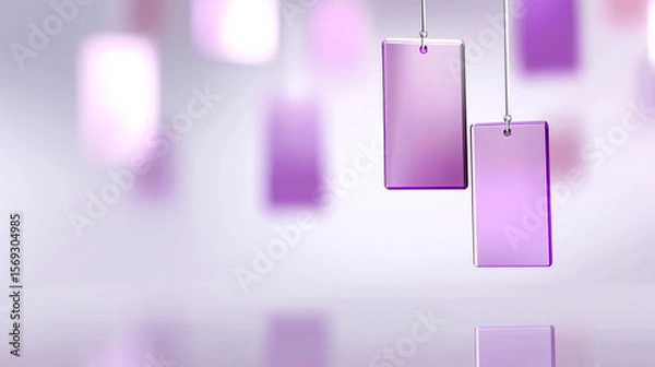 Fototapeta Elegant purple glass panels suspended against a soft, blurred backdrop. Ideal for modern design, interior decor, or abstract art concepts.